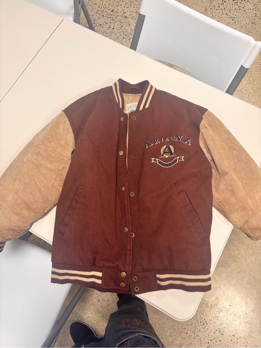 Arizona Jean Company Maroon and Tan Varsity Jacket
